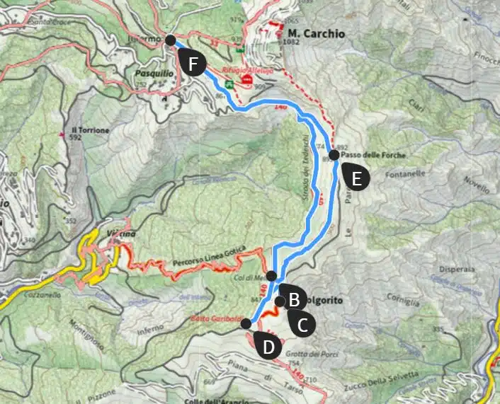Mappa anello Foce del Termo- Vetta Folgorito- Baita Garibaldi- Forche- Foce del Termo