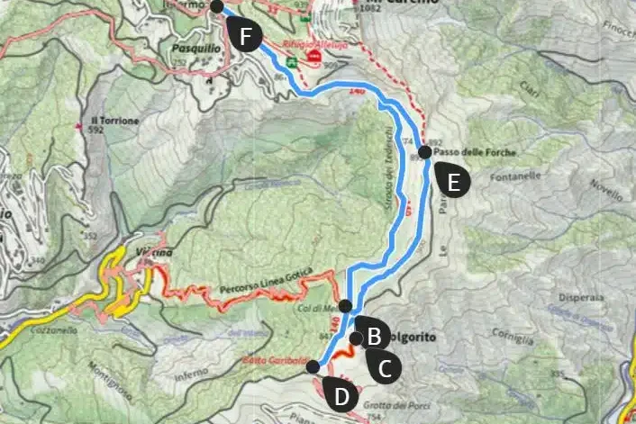 Mappa anello Foce del Termo- Vetta Folgorito- Baita Garibaldi- Forche- Foce del Termo