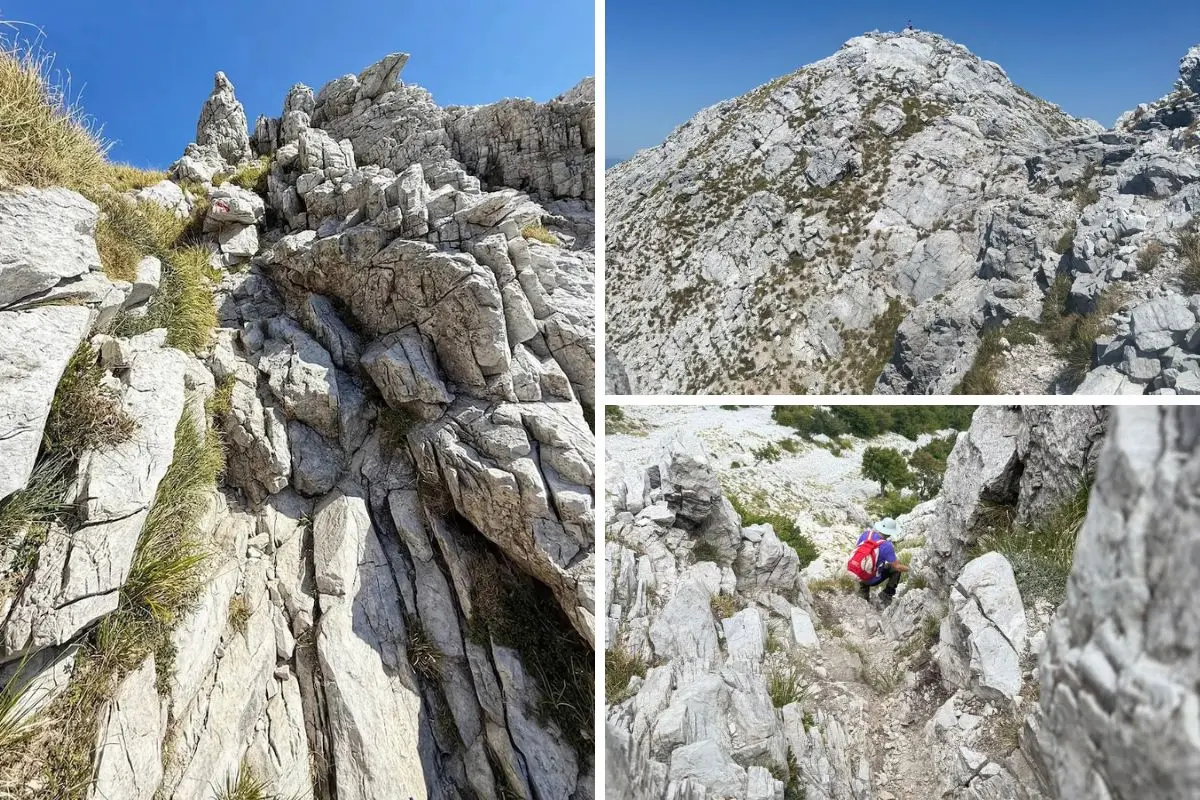 Collage di alcuni tratti impegnativi durante il trekking sul Pizzo d'Uccello