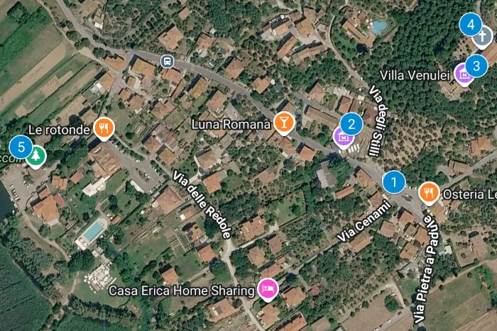 Mappa di Massaciuccoli Romana con parcheggio, museo, villa dei Venulei, pieve di San Lorenzo e Oasi Lipu